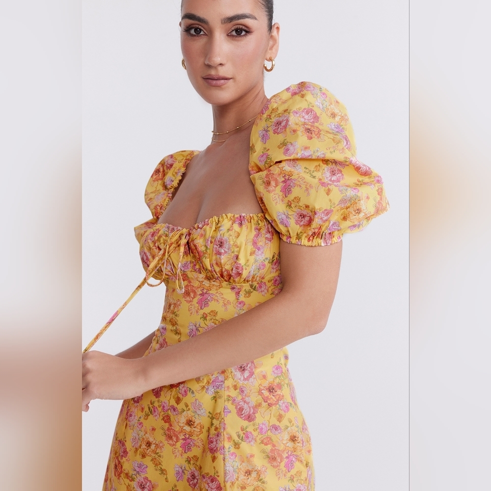 NWT House Of CB Felizia butter floral print puff sleeve sundress‎ Maxi Dress XS